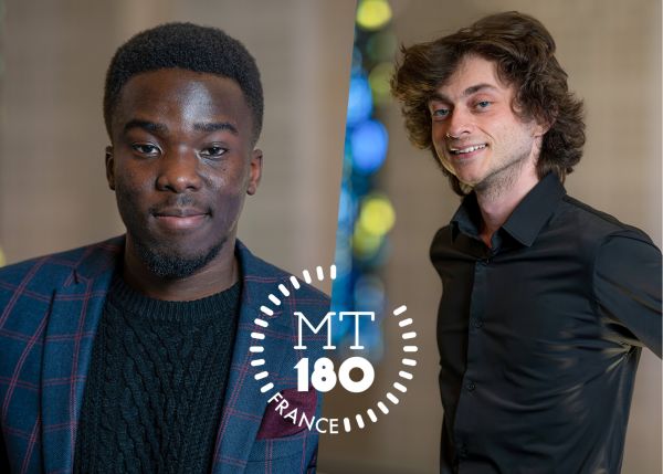 Photo : Pierre Damien Fougou et Oscar Cosserat, demi-finalistes de la finale régionale de MT180s © Gautier Dufau / université de Bordeaux